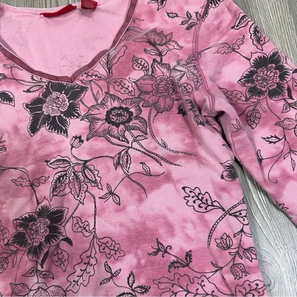 Gloria Vanderbilt Mauve Floral Velvet Trim 3/4 Sleeve V Neck Top Y2K Size S - Picture 2 of 6